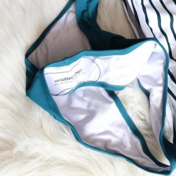 NWT White Green Stripe Bikini Set Size Small Bathing Suit Beach Pool - Picture 5 of 9